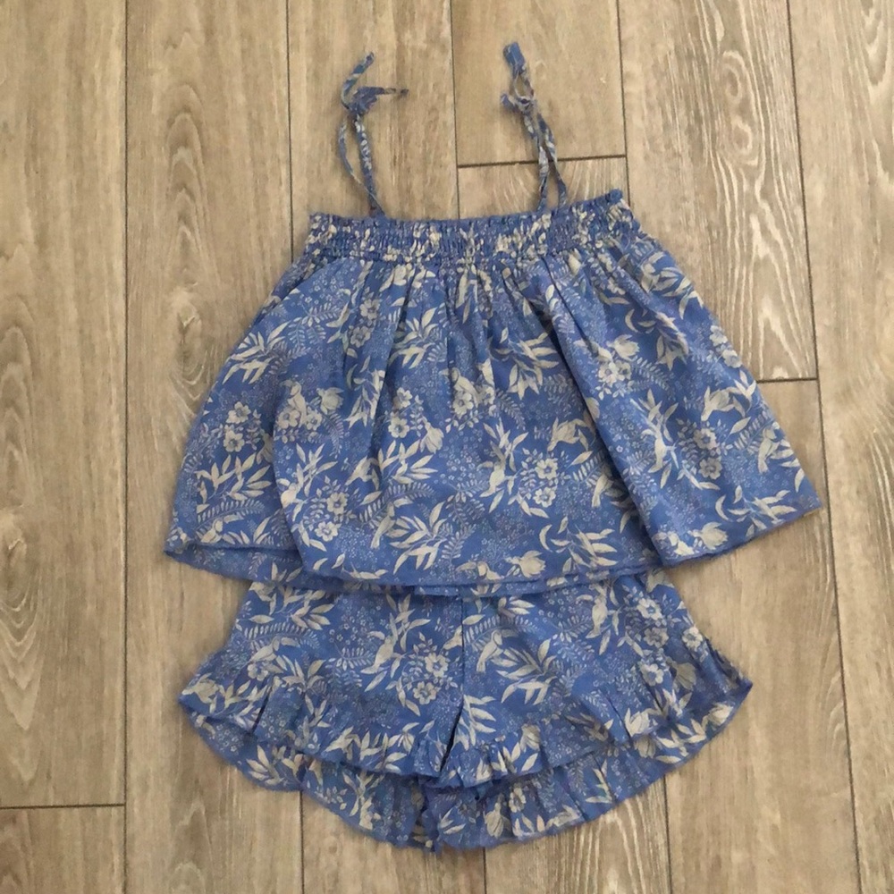 Scotch & Soda girls top and shorts set size 10 blue bird floral print.